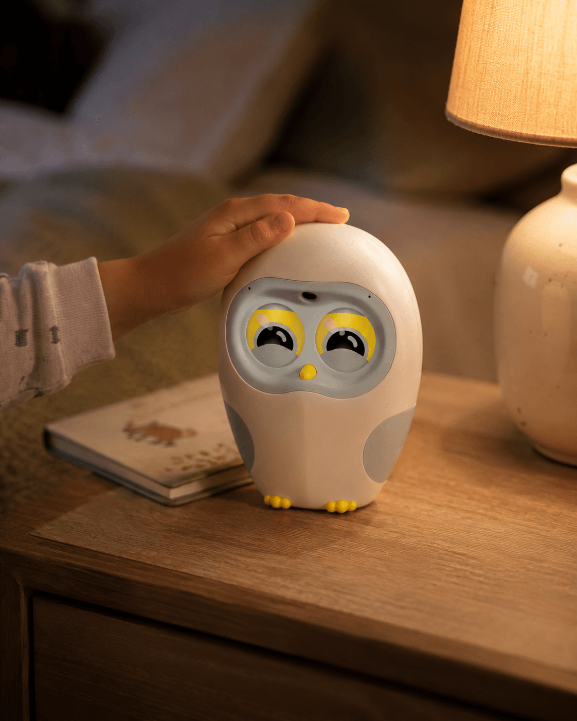Grandparent reading a bedtime book under a soft lamp